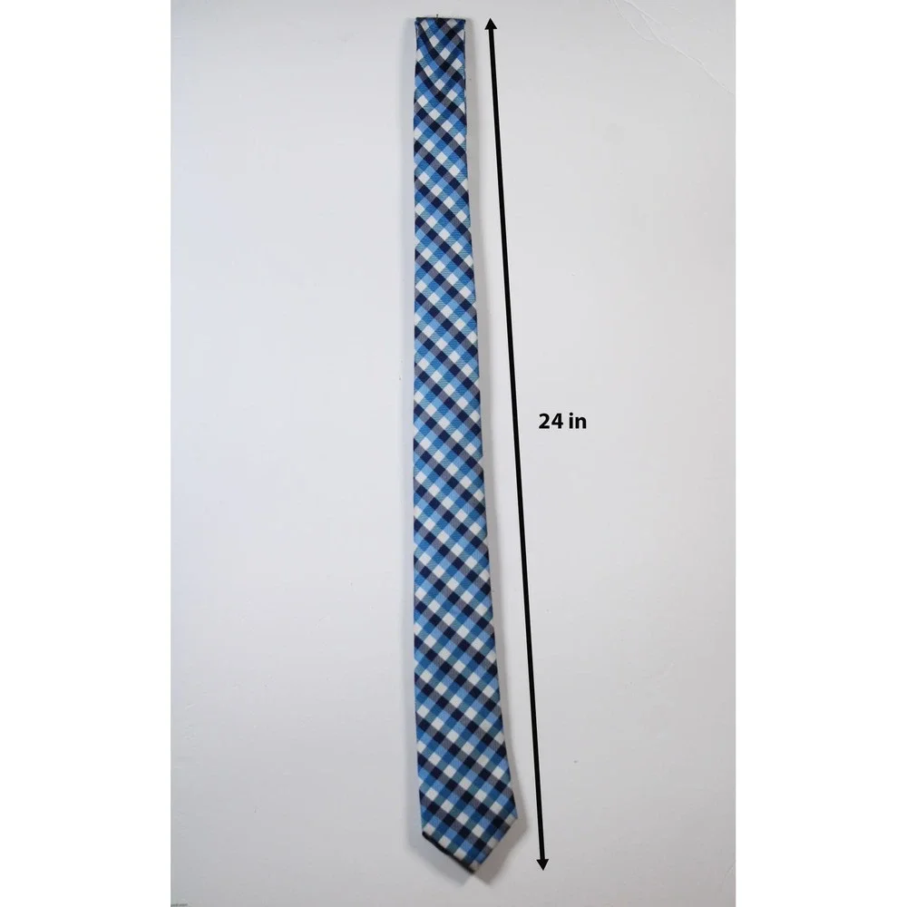 Dockers Boys Blue Gingham Plaid Necktie Formal Dress Tie Navy White Gray  24 in